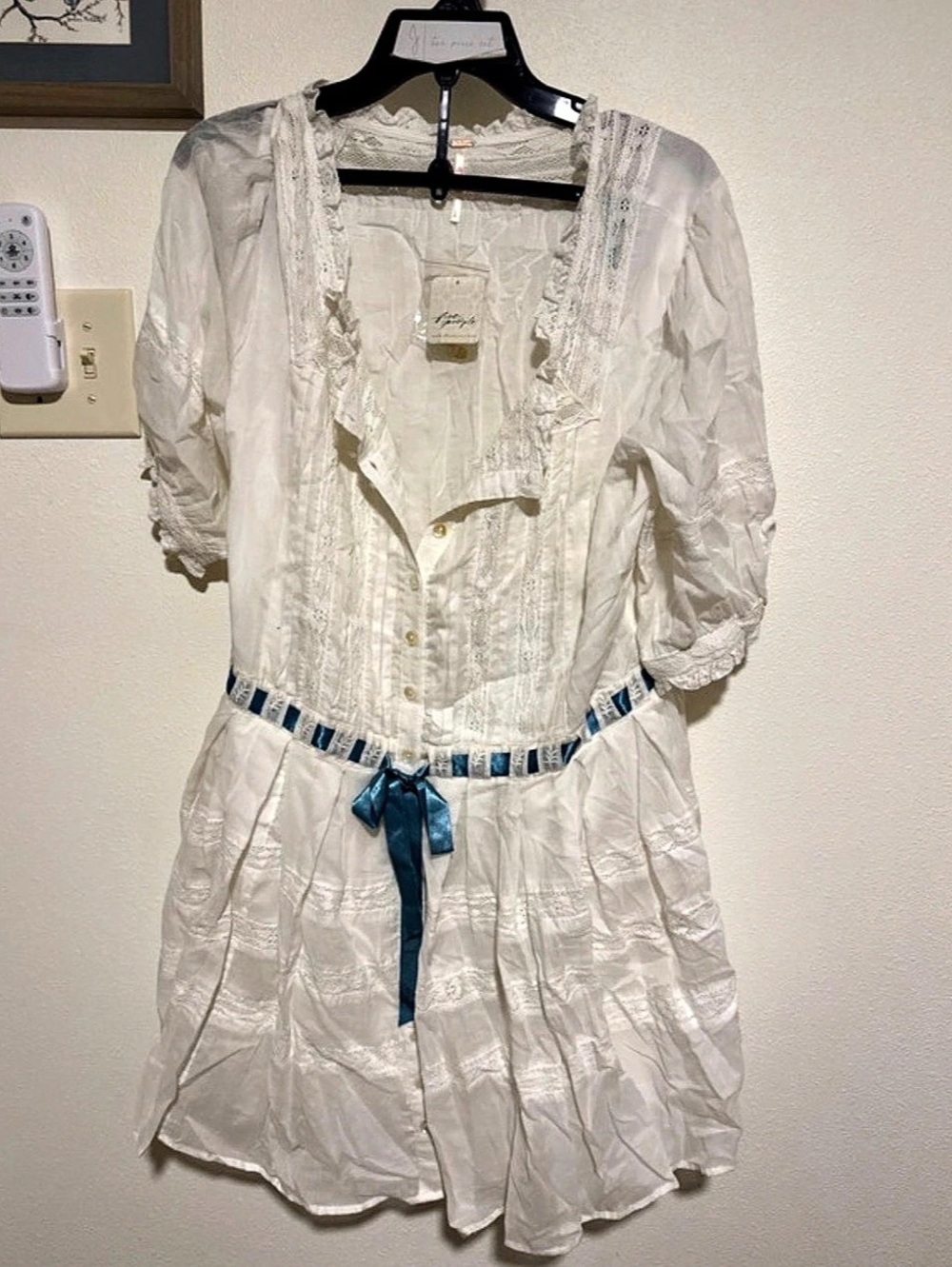 Free People C 8130 Mini Dress White & Blue Size Large NWT